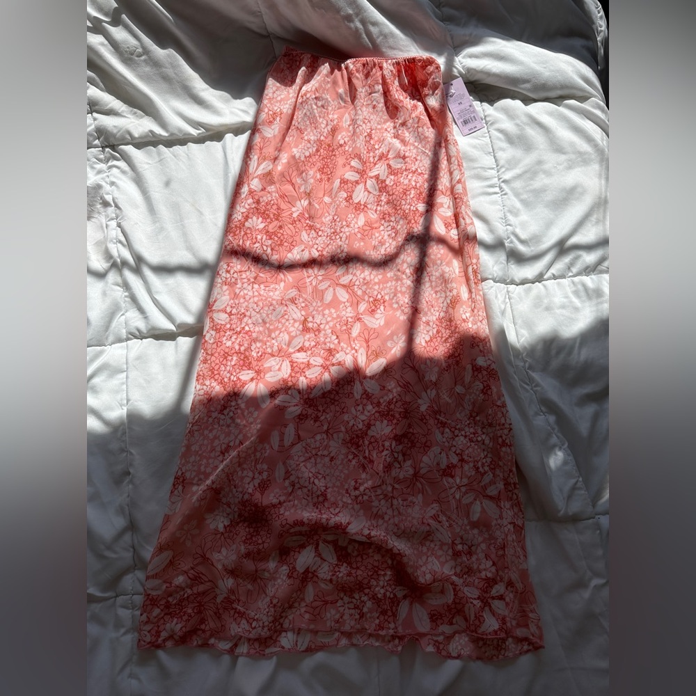 pink flower pattered ankle length skirt